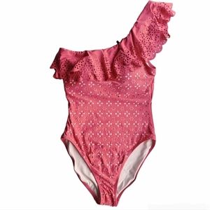 J. Crew Pink One-Shoulder Ruffle Swim One Piece